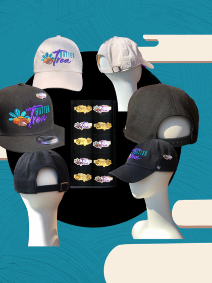 Strap´back Dad hats and Snap Back hats with Trea Butter Logo and Lapel pins with Trea Butter Logo